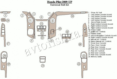 Декоративные накладки салона Honda Pilot 2009-н.в. Universal полный набор